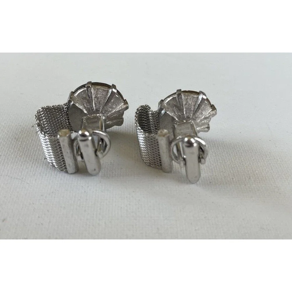 Dante Cufflinks Blue Rivoli Rhinestones Mesh Wrap Design Vintage